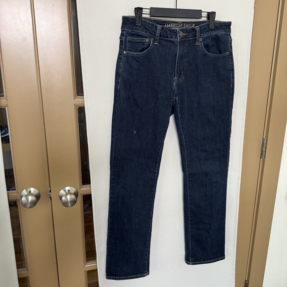 American Eagle Men's Blue Dark Wash Original Straight Leg Denim Jeans Pants - Picture 1 of 6